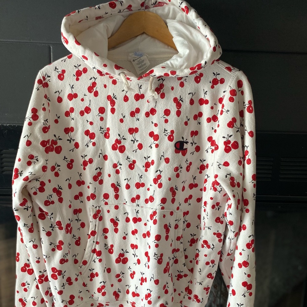 Champion hoodie with cherry print, size small